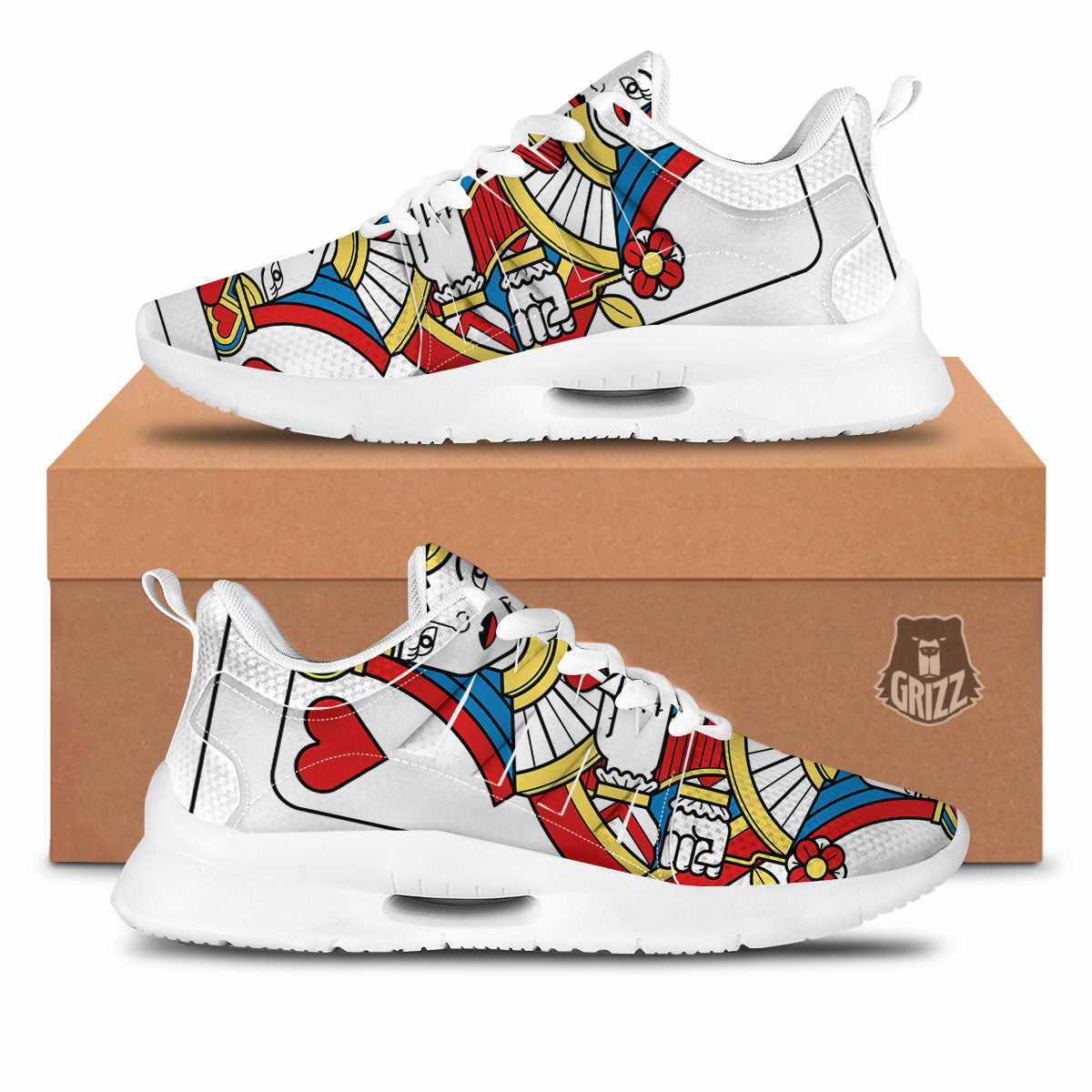 Playing Card Queen Of Hearts Print Tennis Shoes-grizzshop