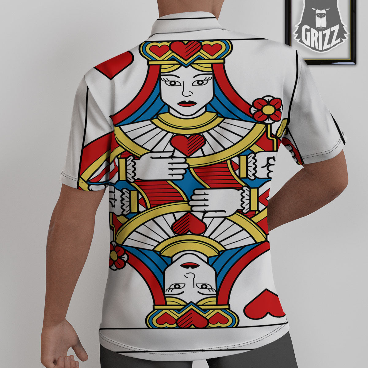 Playing Card Queen Of Hearts Print Untucked Shirts-grizzshop