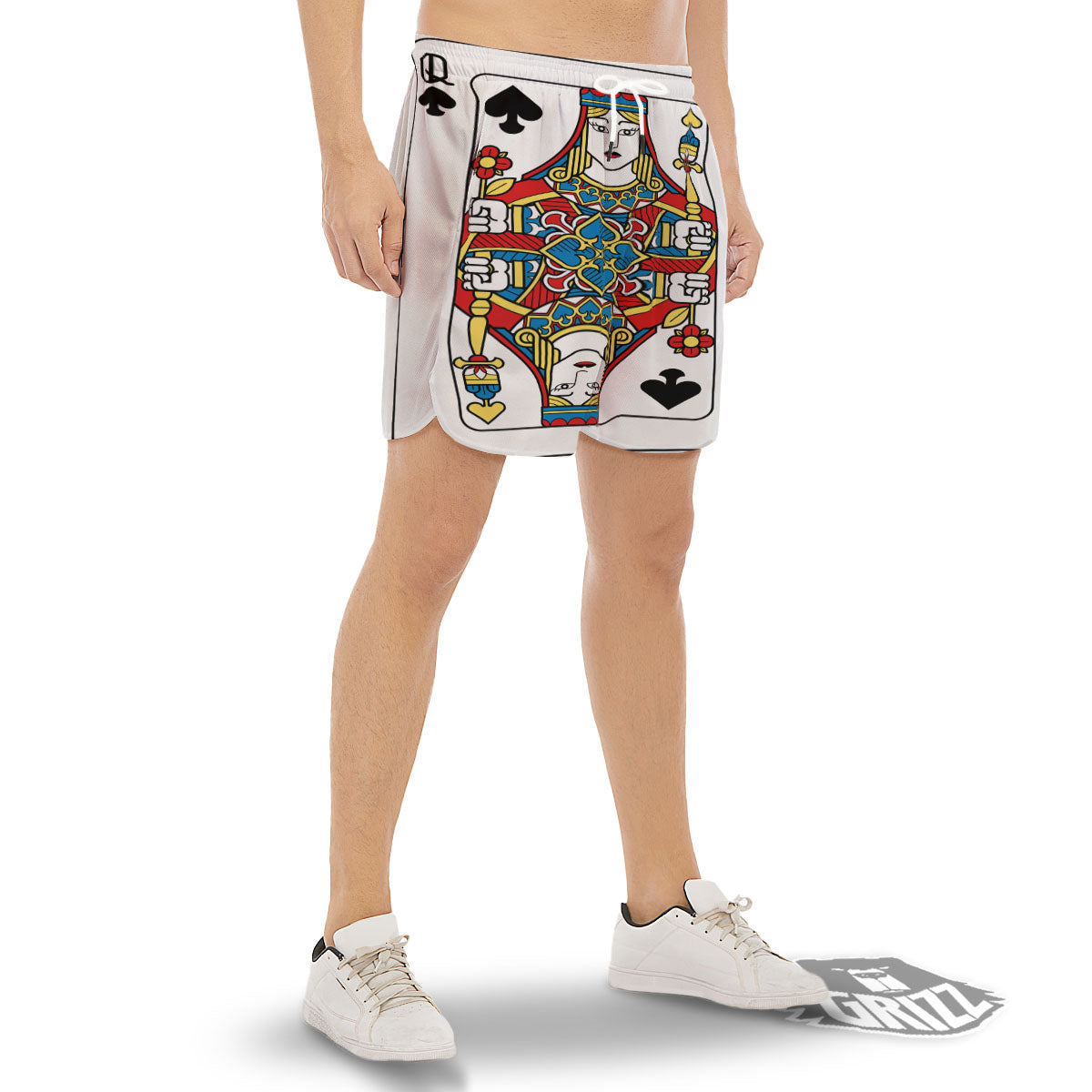 Playing Card Queen Of Spades Print Men's Gym Shorts-grizzshop