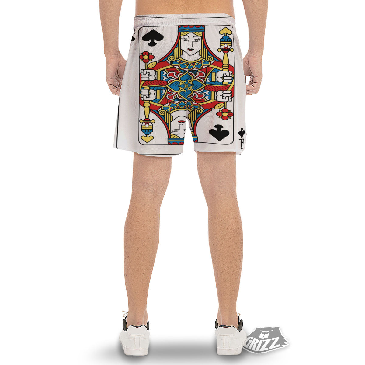 Playing Card Queen Of Spades Print Men's Gym Shorts-grizzshop