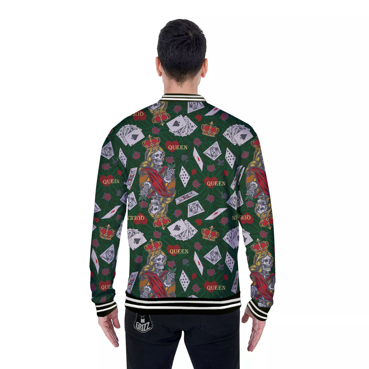 Playing Card Queen Of Spades Print Pattern Baseball Jacket-grizzshop