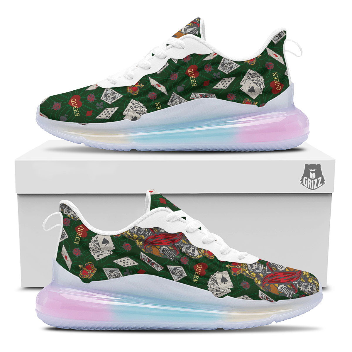 Playing Card Queen Of Spades Print Pattern Running Sneakers-grizzshop