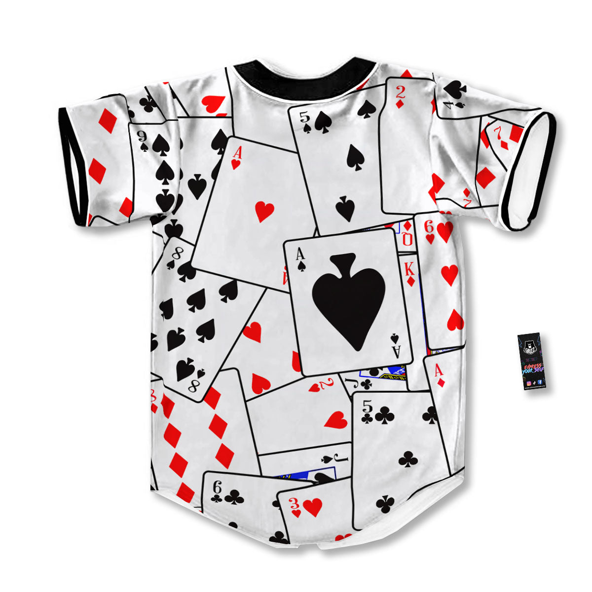 Playing Card Suits Black And Red Print Baseball Jersey-grizzshop