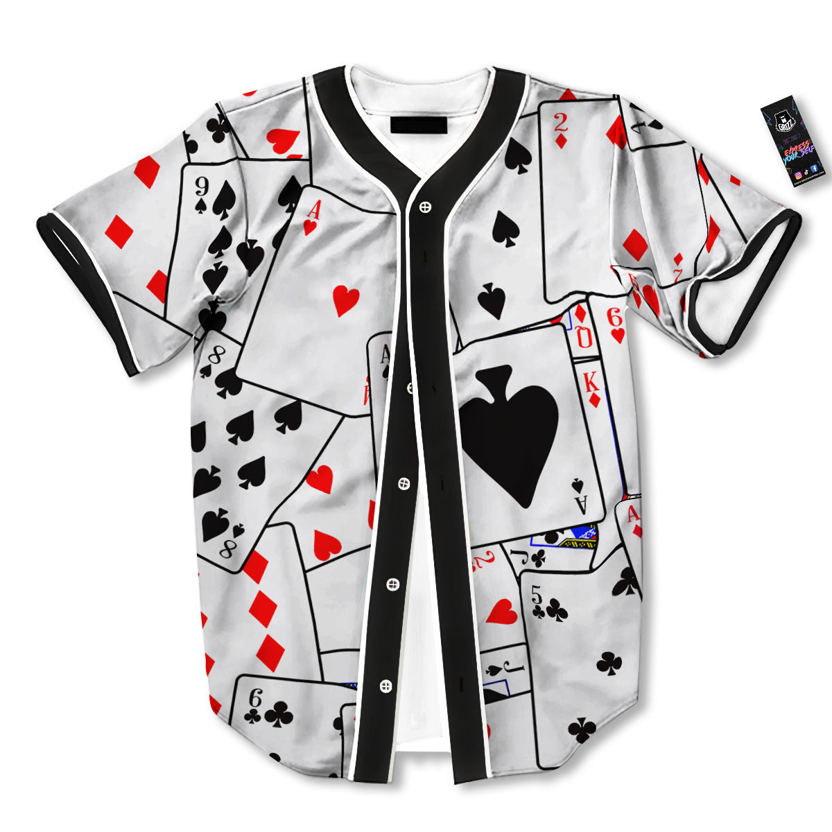 Playing Card Suits Black And Red Print Baseball Jersey-grizzshop