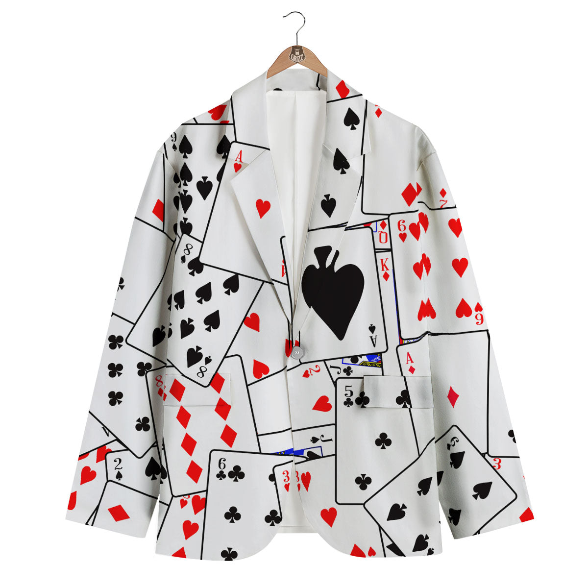 Playing Card Suits Black And Red Print Men's Blazer-grizzshop