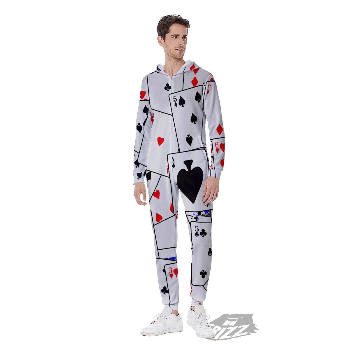 Playing Card Suits Black And Red Print Men's Jumpsuit-grizzshop