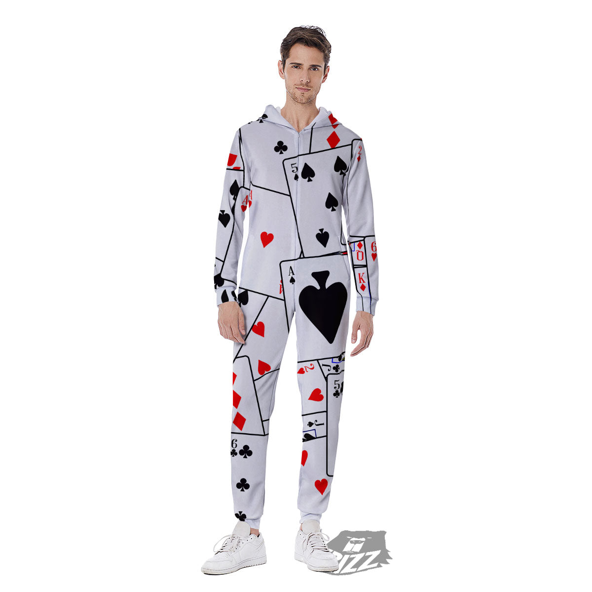 Playing Card Suits Black And Red Print Men's Jumpsuit-grizzshop