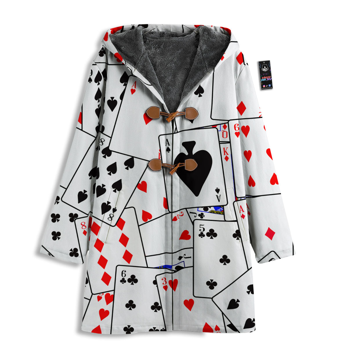 Playing Card Suits Black And Red Print Men's Windbreaker Jacket-grizzshop
