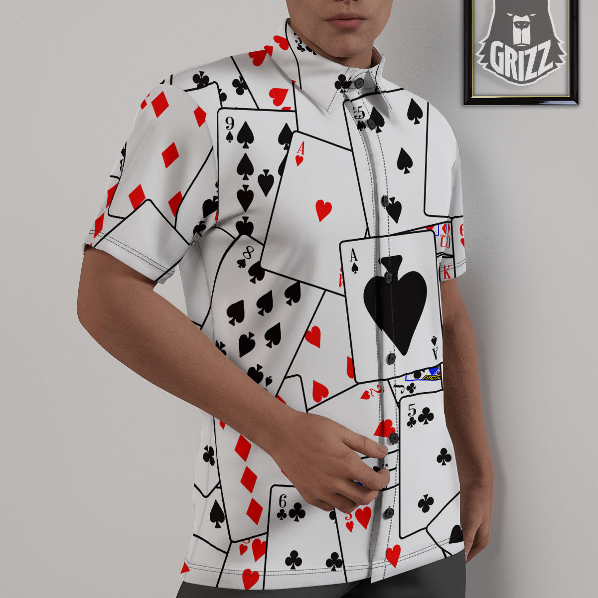 Playing Card Suits Black And Red Print Untucked Shirts-grizzshop
