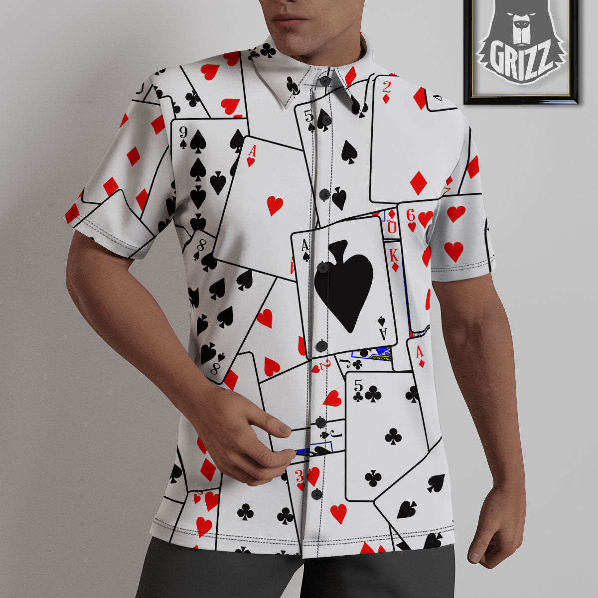 Playing Card Suits Black And Red Print Untucked Shirts-grizzshop