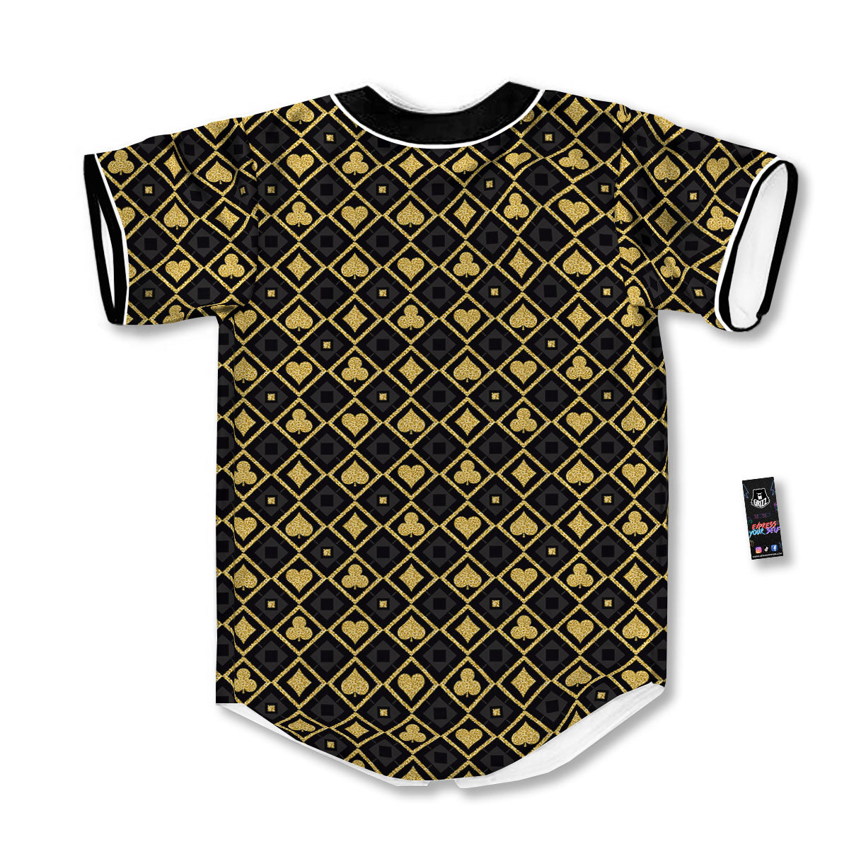 Playing Card Suits Gold Print Pattern Baseball Jersey-grizzshop