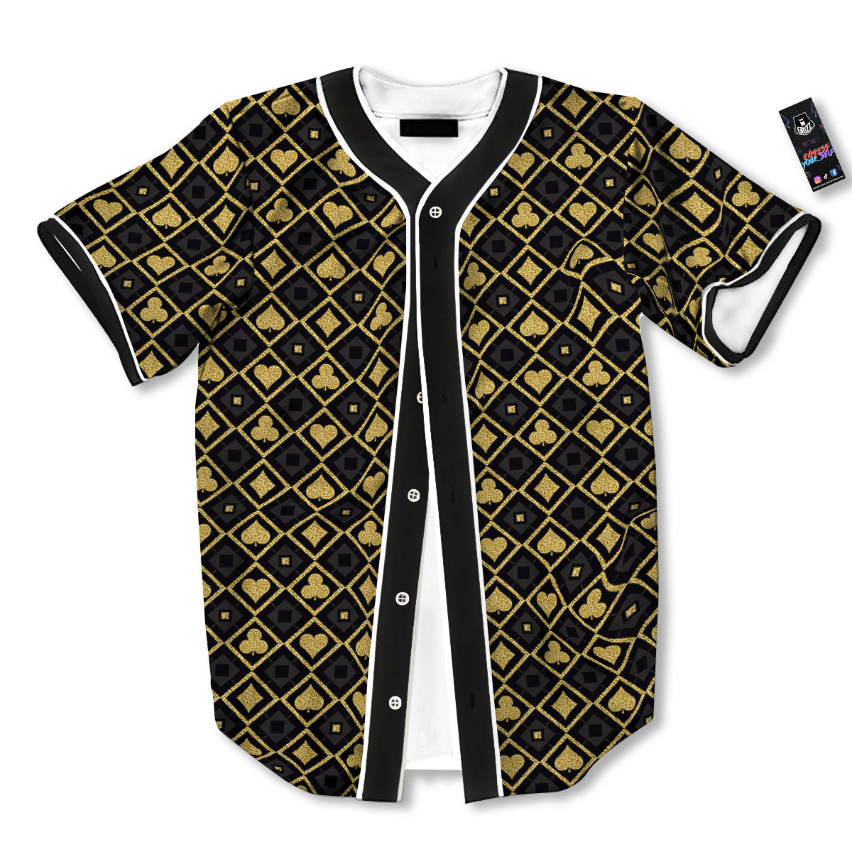 Playing Card Suits Gold Print Pattern Baseball Jersey-grizzshop