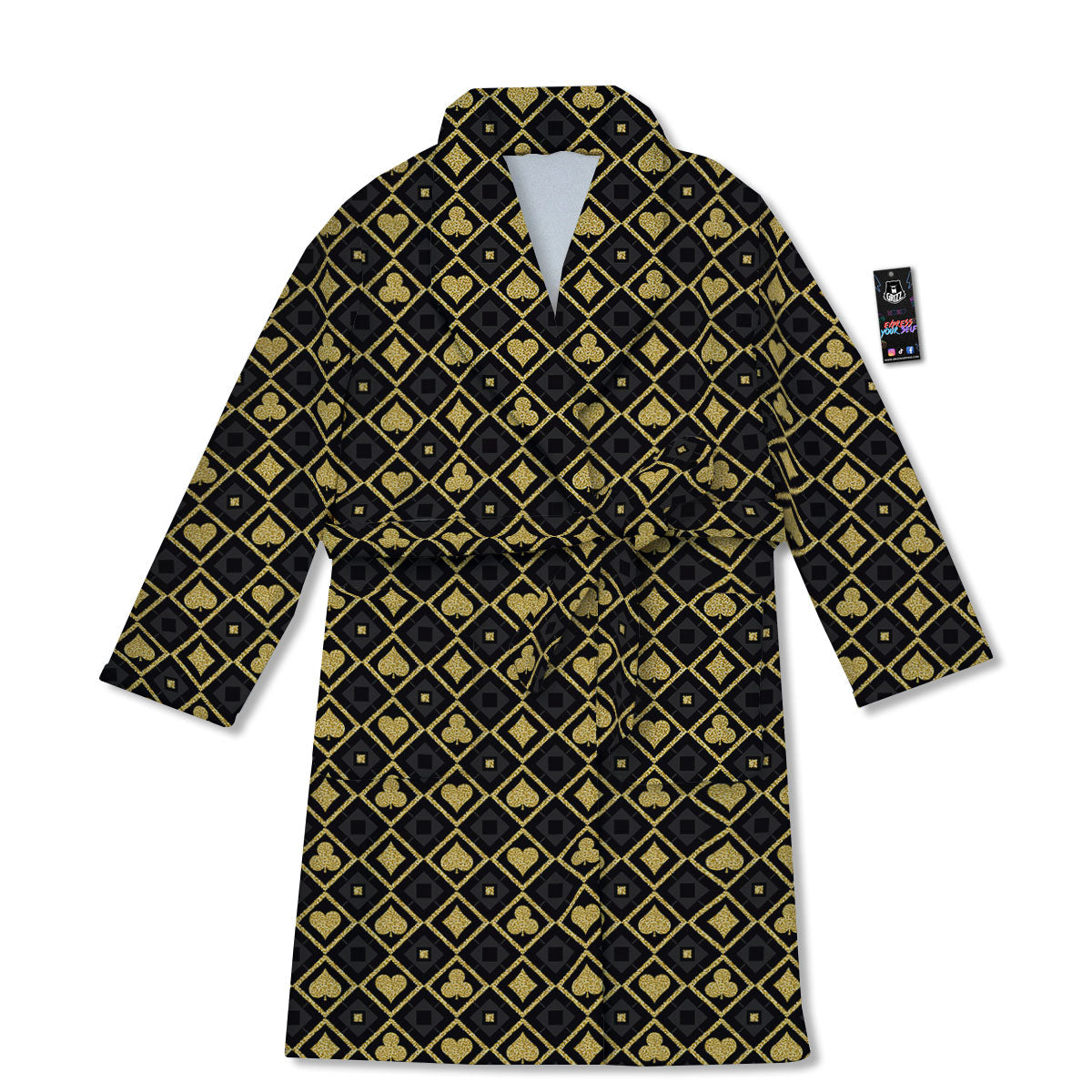 Playing Card Suits Gold Print Pattern Bathrobe-grizzshop