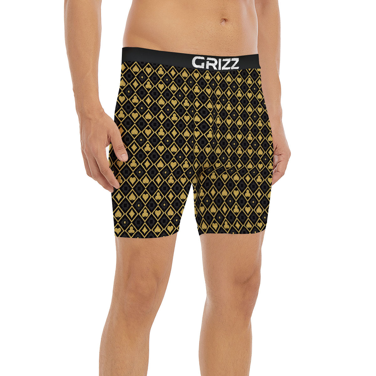 Playing Card Suits Gold Print Pattern Boxer Briefs-grizzshop
