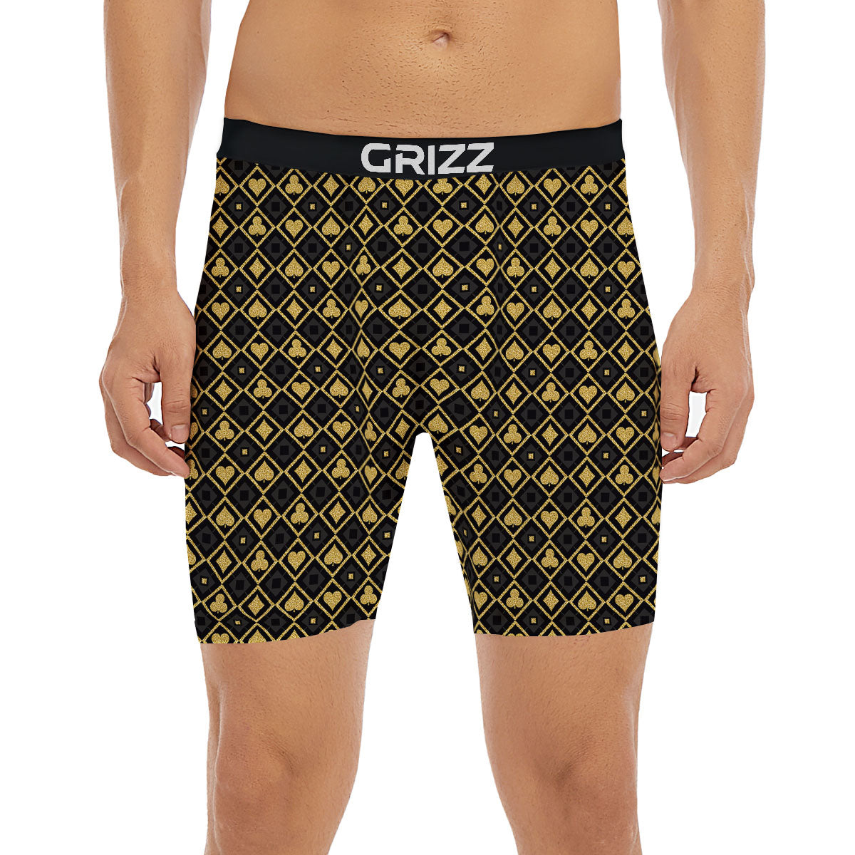 Playing Card Suits Gold Print Pattern Boxer Briefs-grizzshop