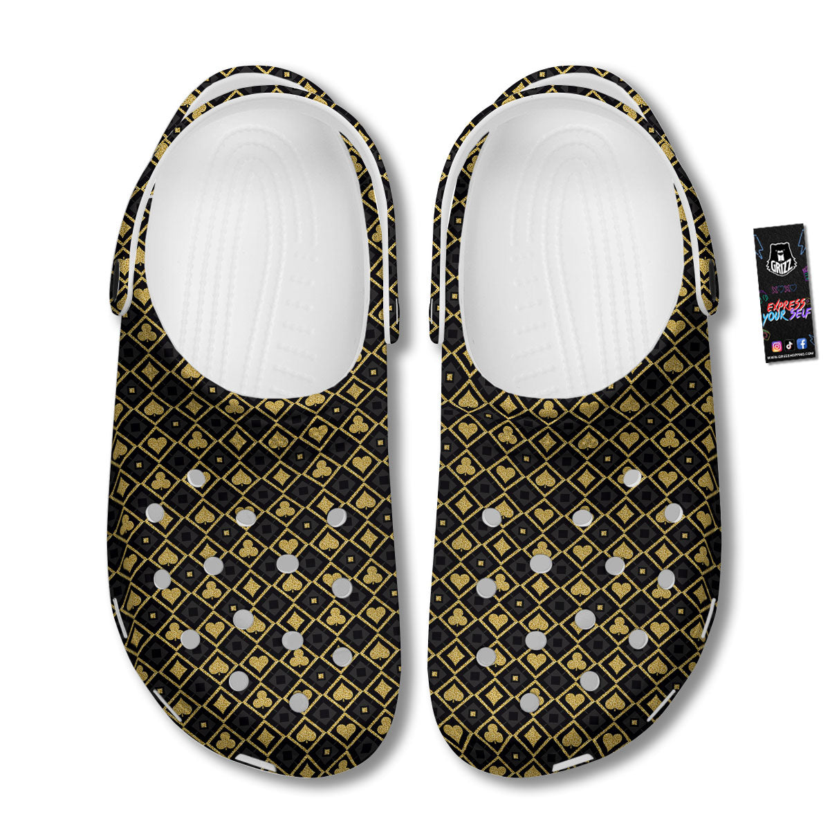 Playing Card Suits Gold Print Pattern Clog-grizzshop