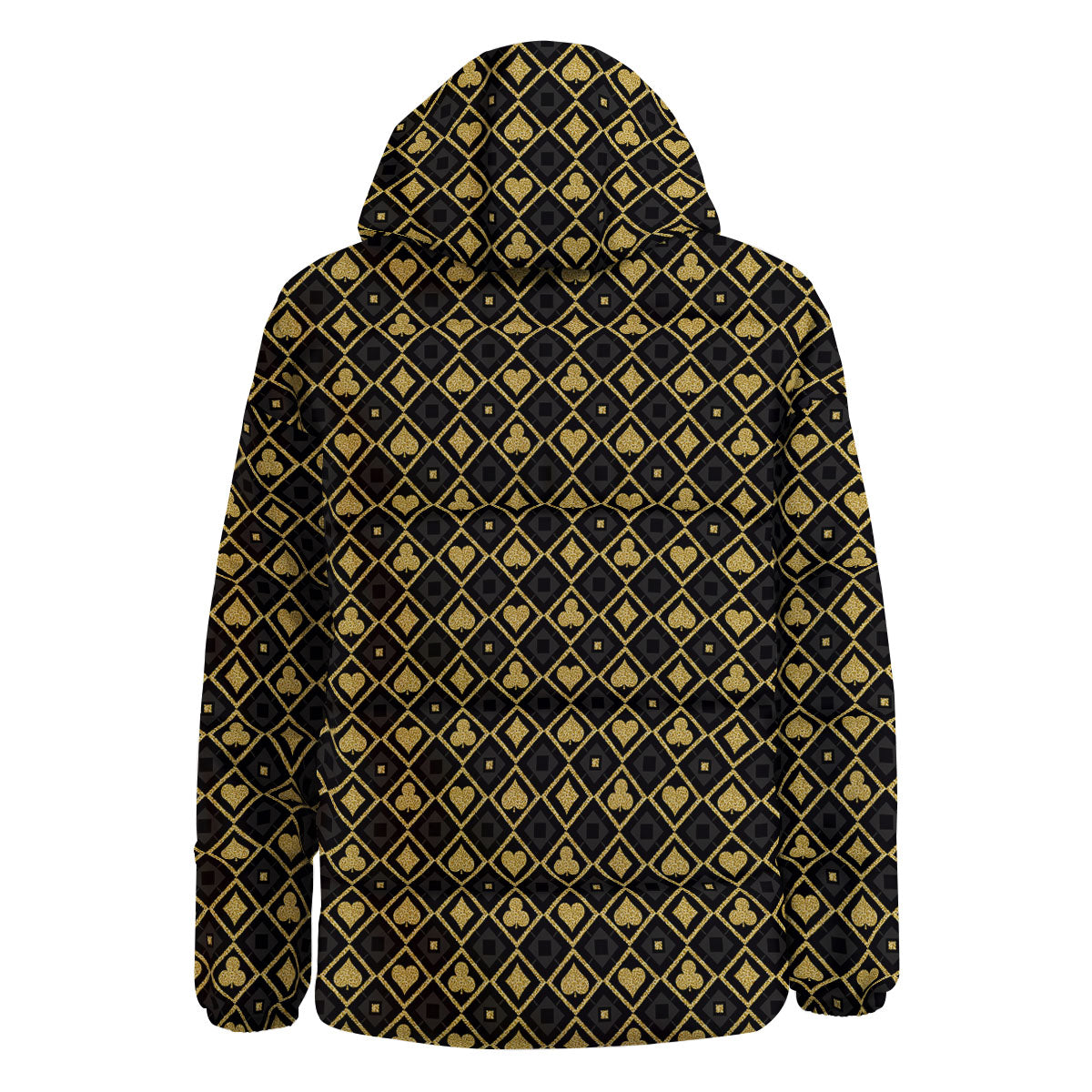 Playing Card Suits Gold Print Pattern Down Jacket-grizzshop