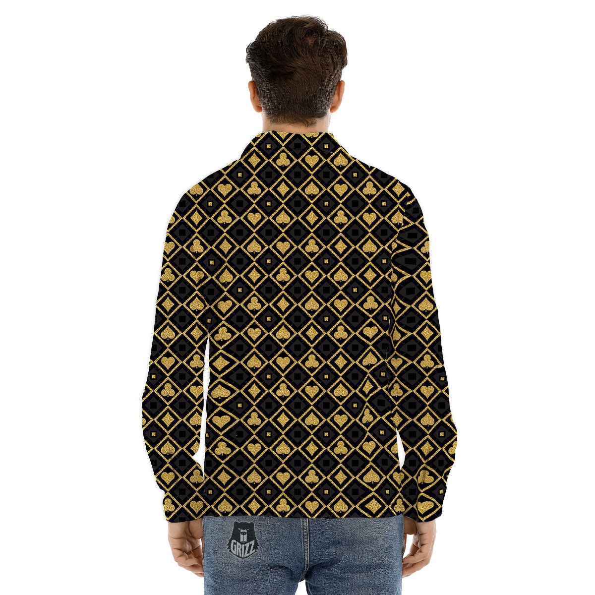 Playing Card Suits Gold Print Pattern Men's Dress Shirts-grizzshop