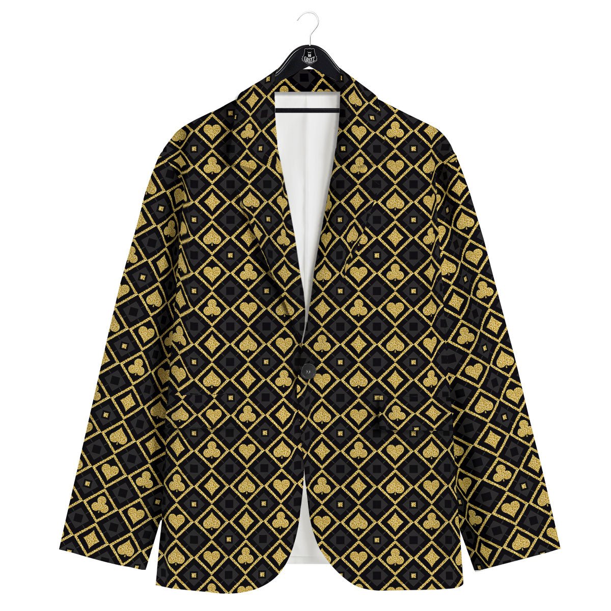 Playing Card Suits Gold Print Pattern Men's Sport Coat-grizzshop