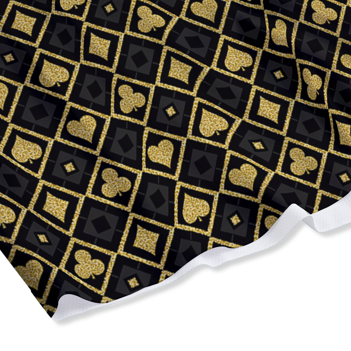 Playing Card Suits Gold Print Pattern Mesh Shorts