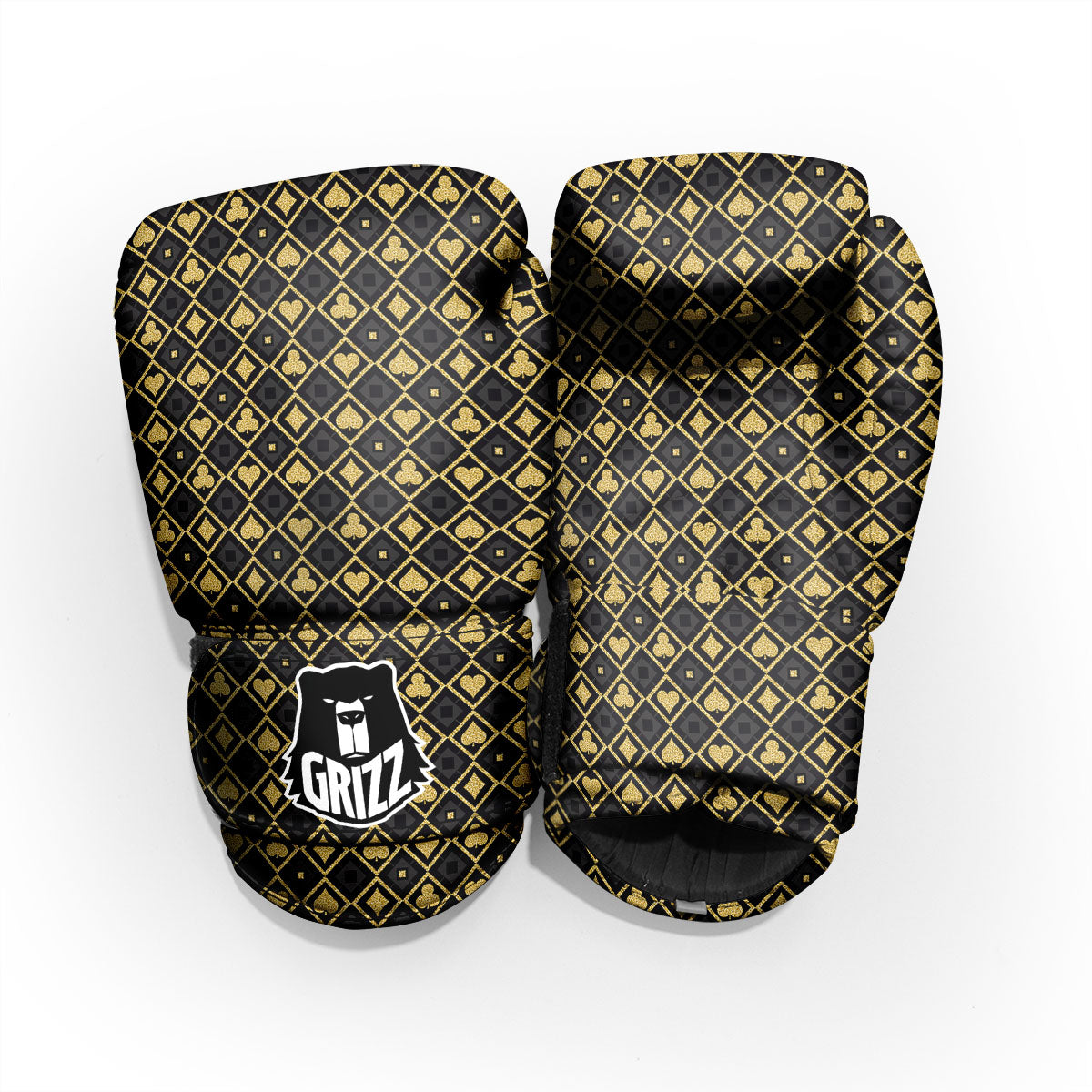 Playing Card Suits Gold Print Pattern Pro Boxing Glove
