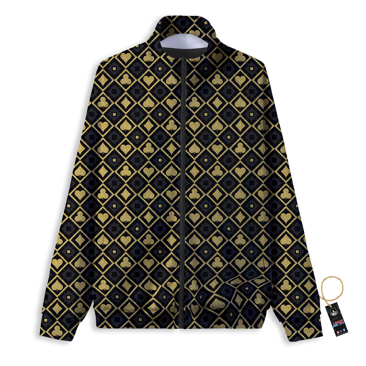 Playing Card Suits Gold Print Pattern Track Jacket-grizzshop