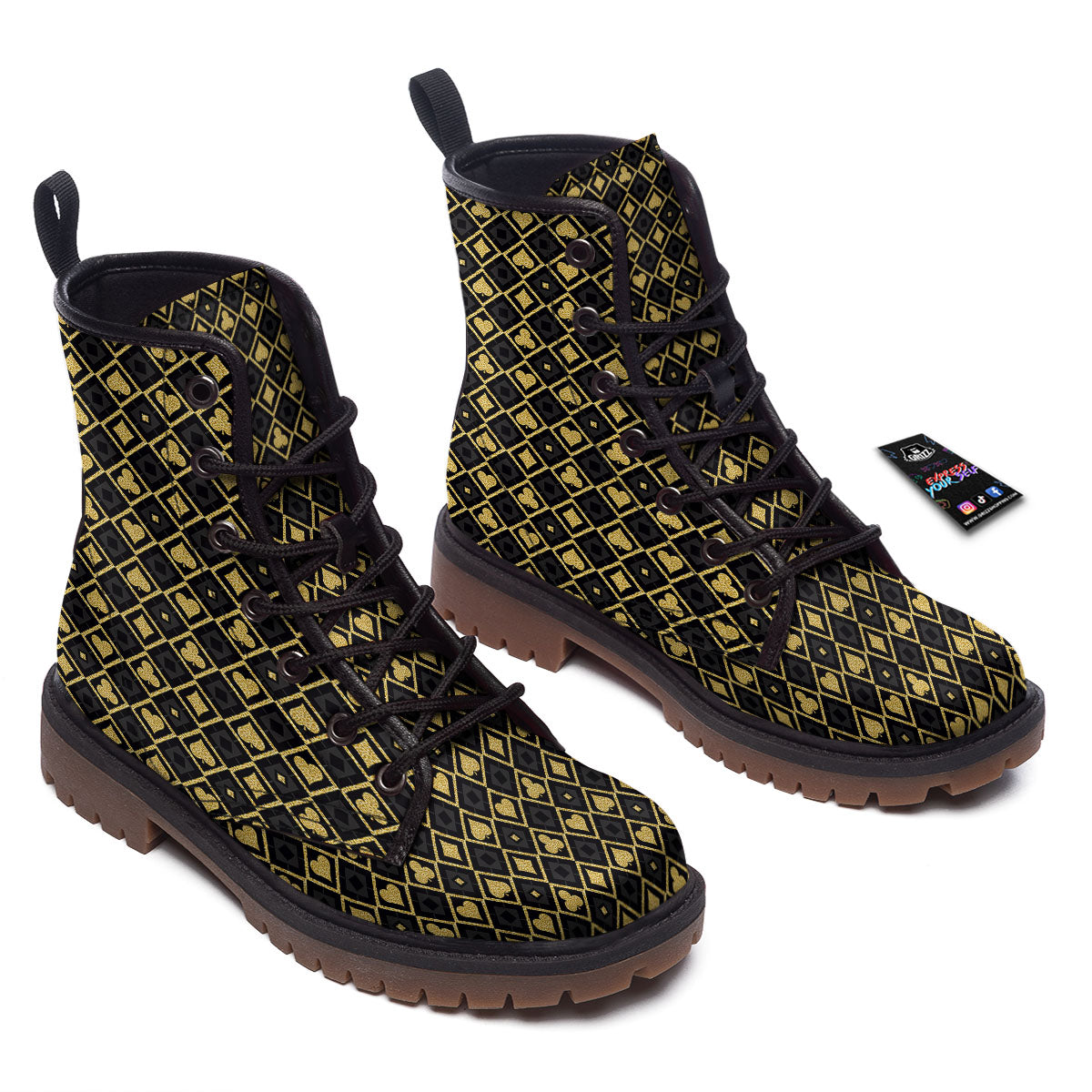 Playing Card Suits Gold Print Pattern Work Boots-grizzshop