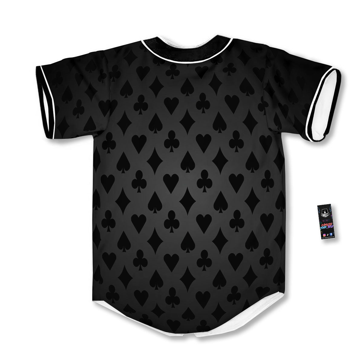 Playing Card Suits Grey And Black Print Baseball Jersey-grizzshop