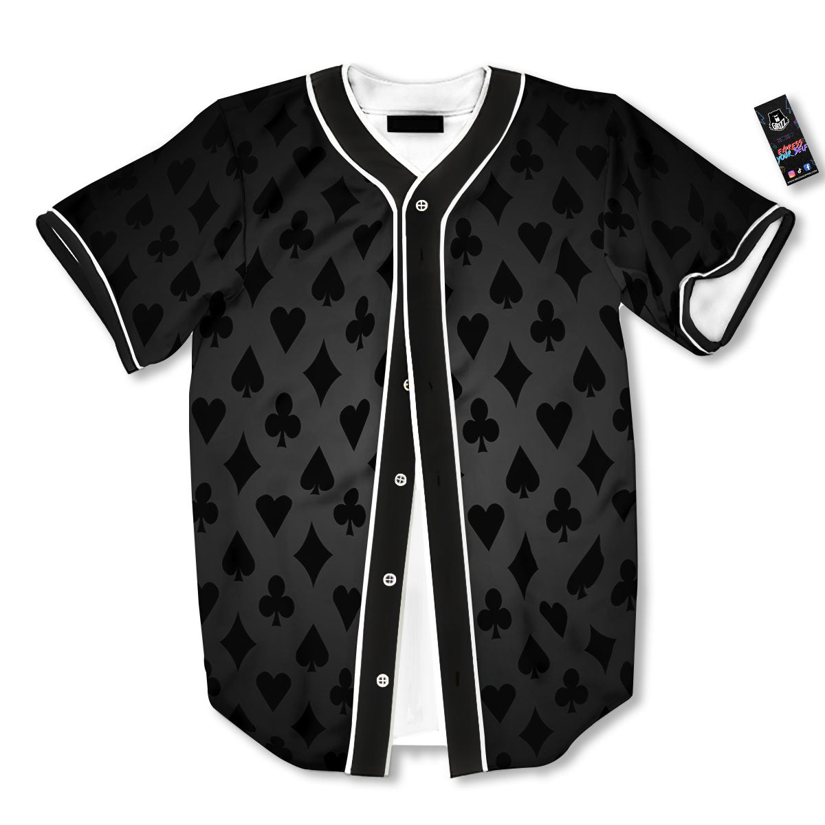Playing Card Suits Grey And Black Print Baseball Jersey-grizzshop