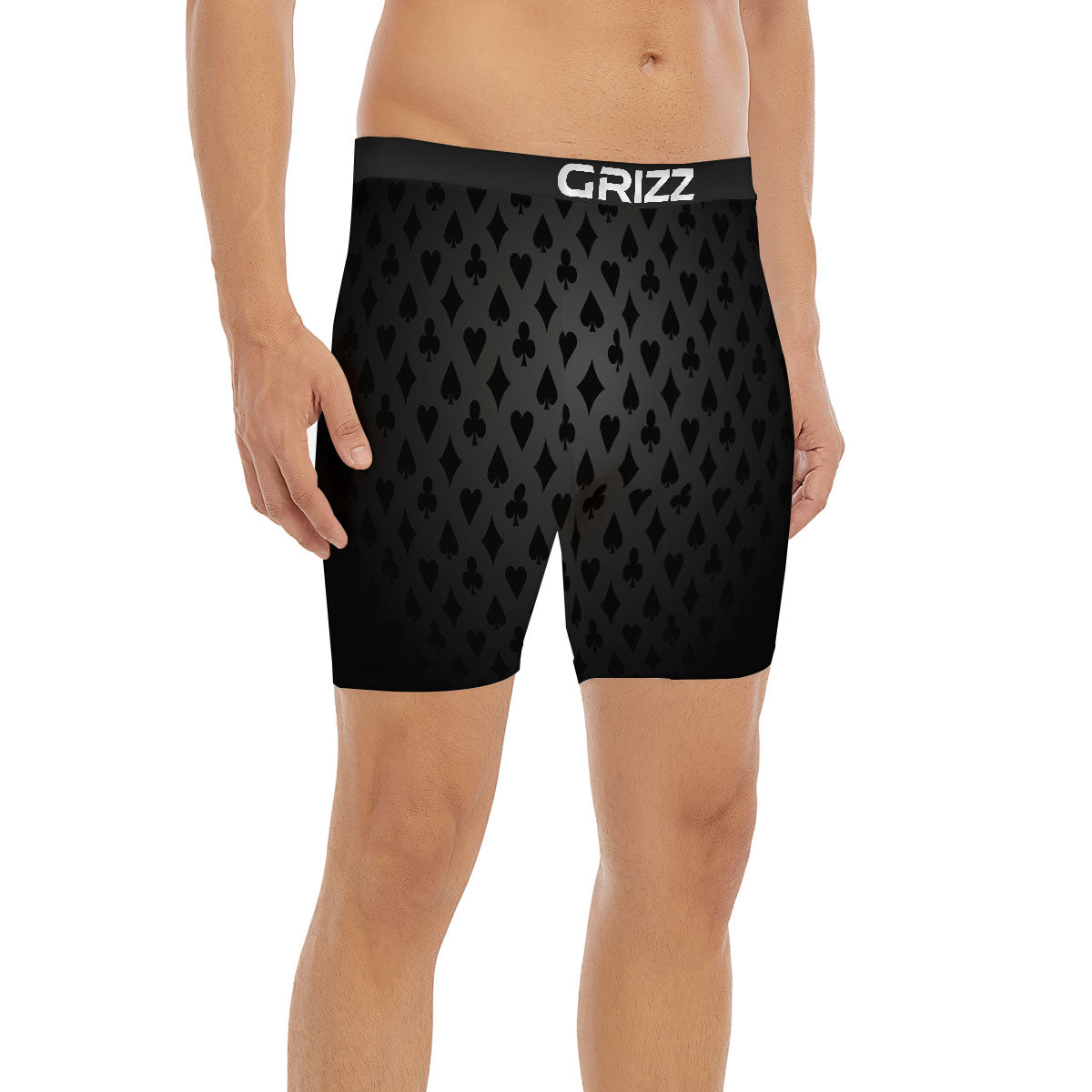 Playing Card Suits Grey And Black Print Boxer Briefs-grizzshop
