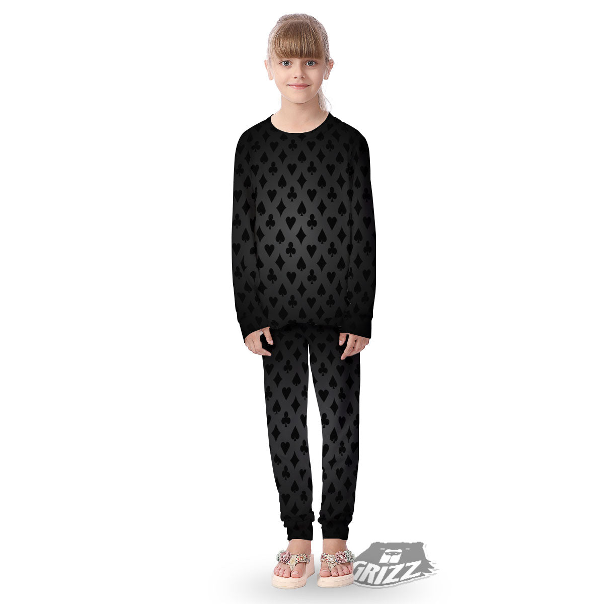 Playing Card Suits Grey And Black Print Kid's Pajamas-grizzshop