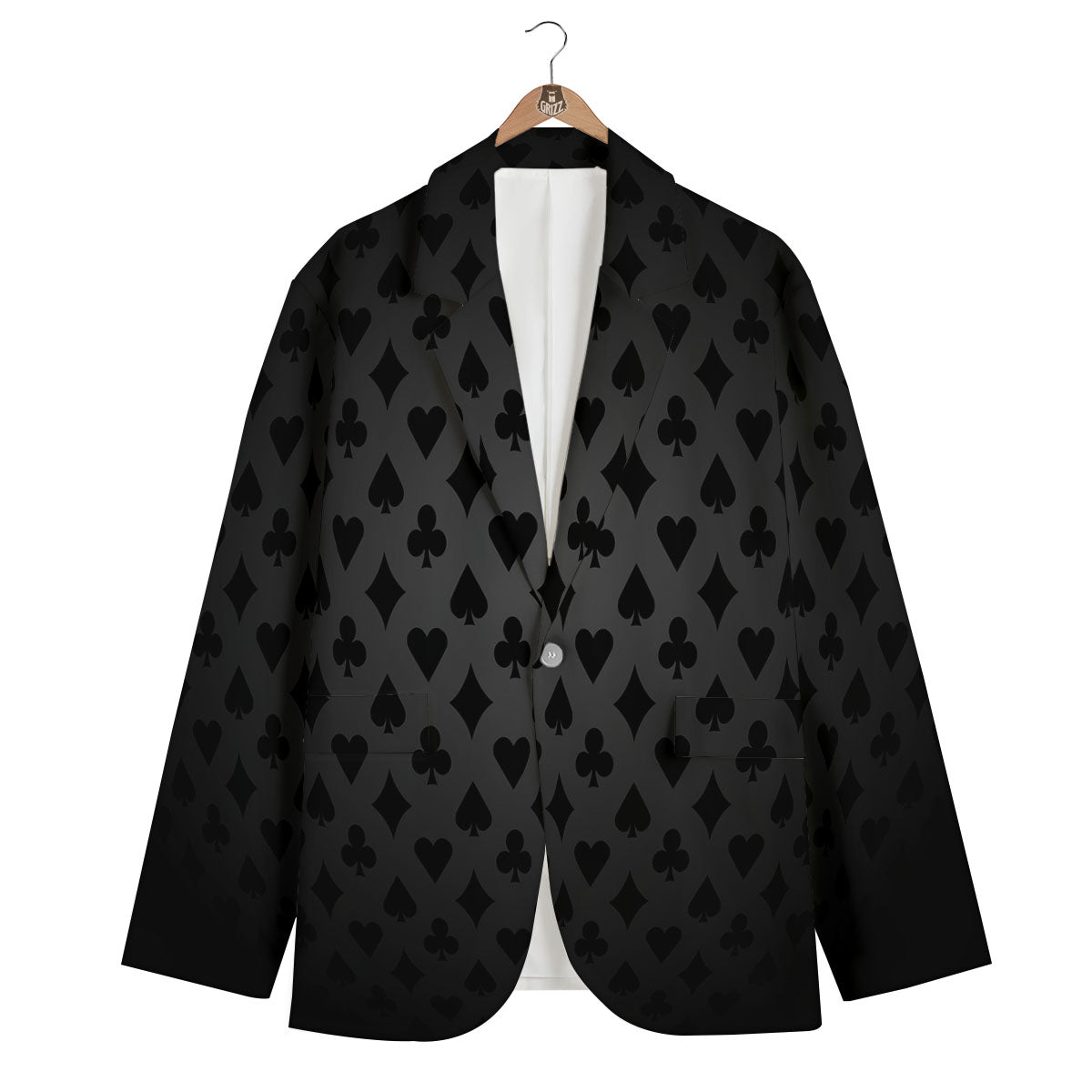 Playing Card Suits Grey And Black Print Men's Blazer-grizzshop