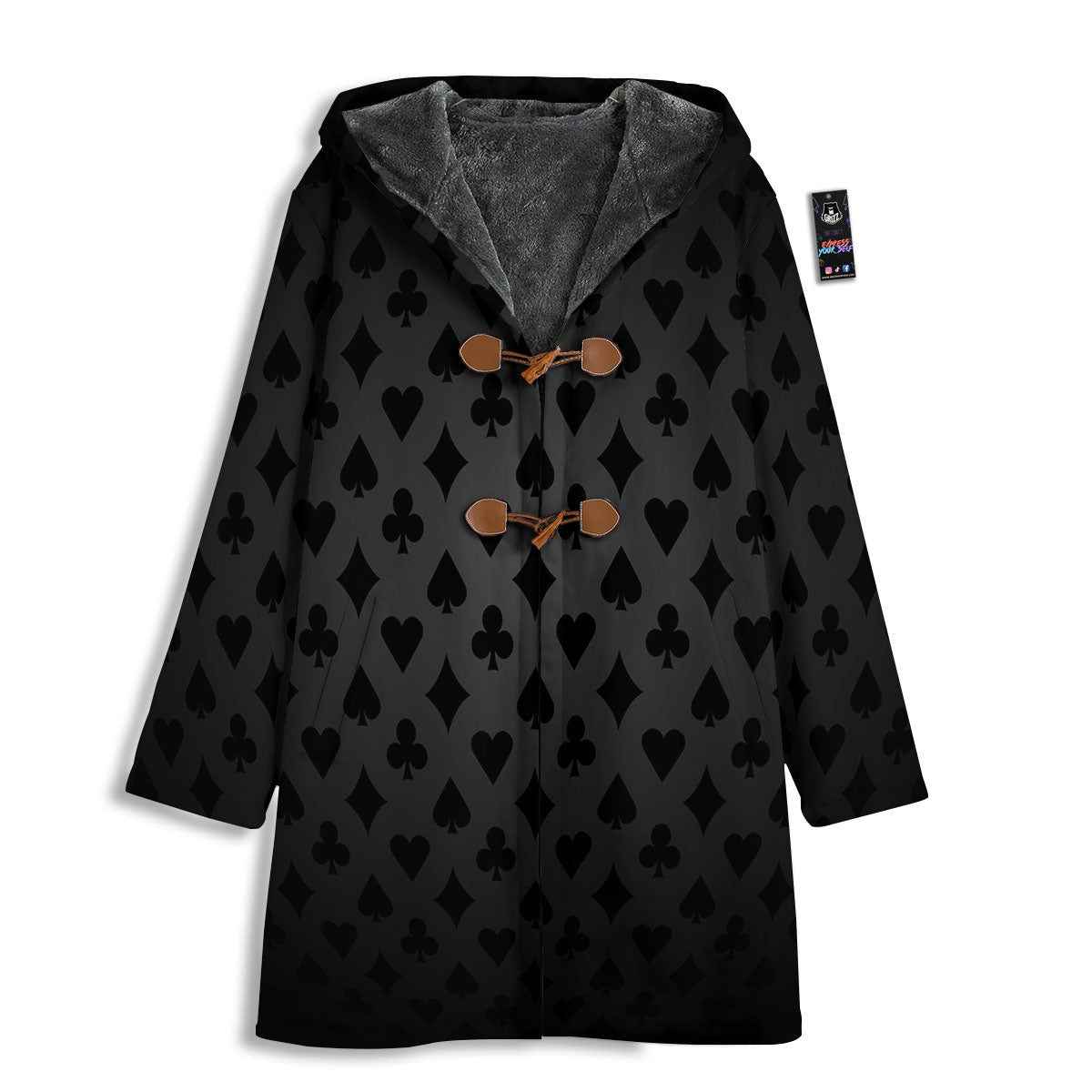 Playing Card Suits Grey And Black Print Men's Windbreaker Jacket-grizzshop