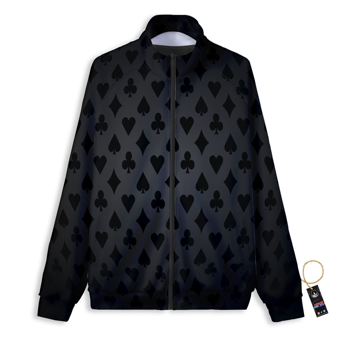 Playing Card Suits Grey And Black Print Track Jacket-grizzshop