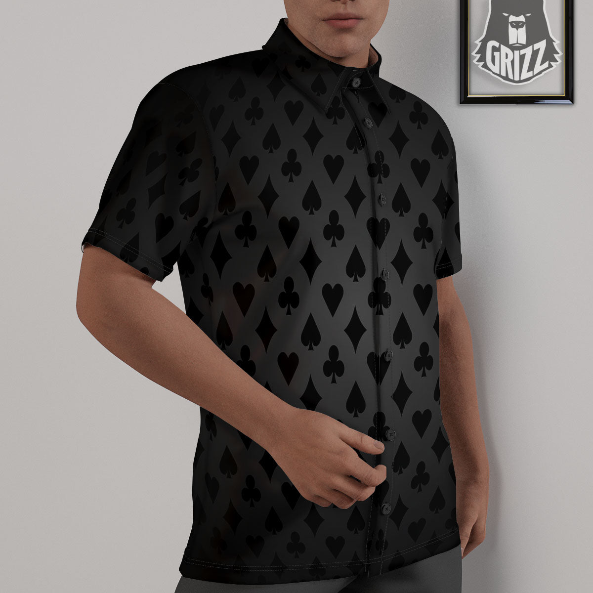 Playing Card Suits Grey And Black Print Untucked Shirts-grizzshop