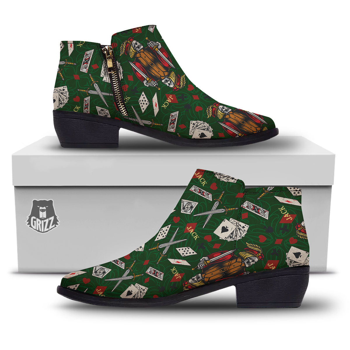 Playing Card Suits Poker Print Pattern Ankle Boots-grizzshop