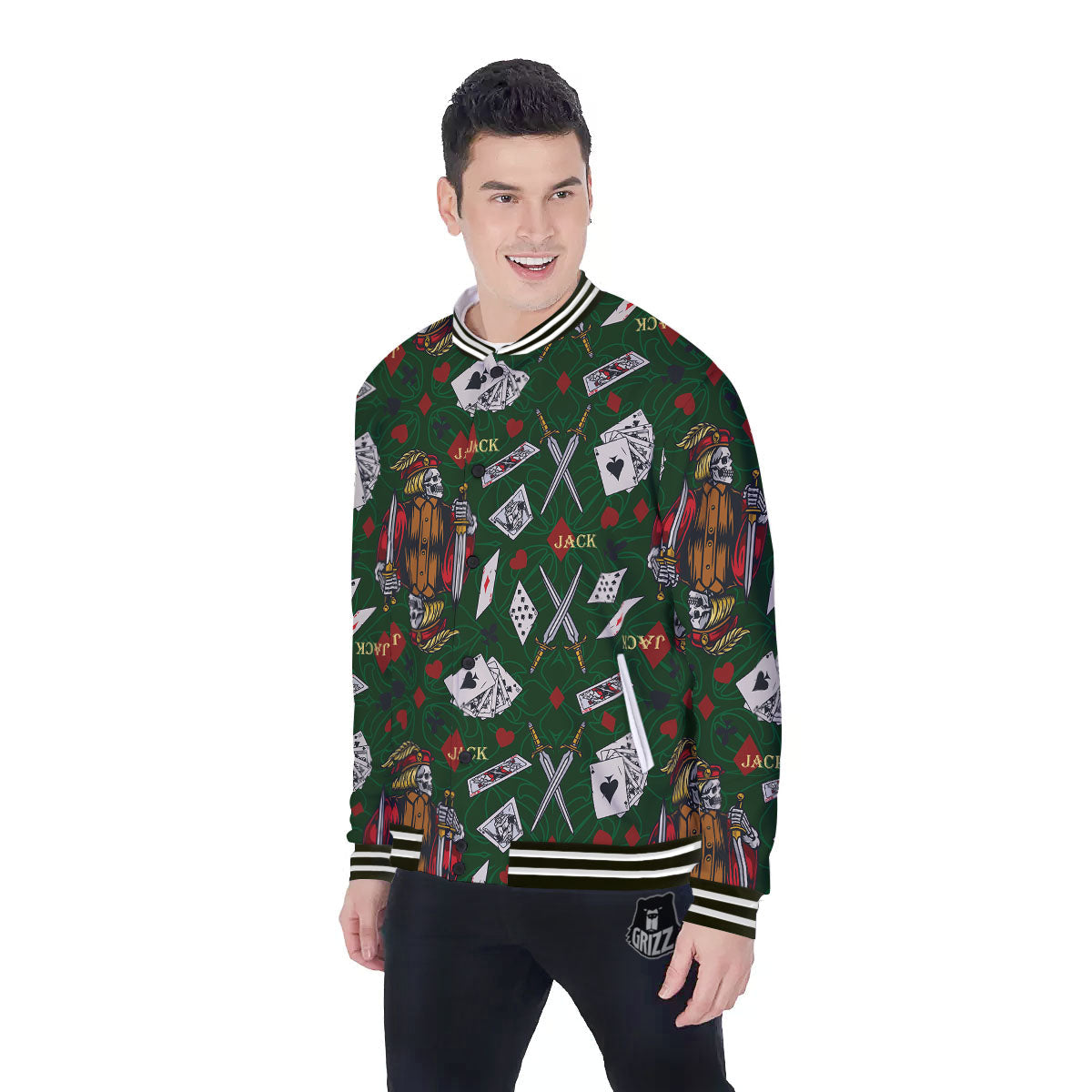 Playing Card Suits Poker Print Pattern Baseball Jacket-grizzshop