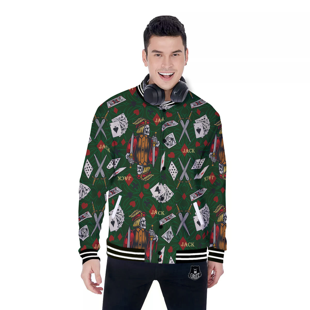Playing Card Suits Poker Print Pattern Baseball Jacket-grizzshop