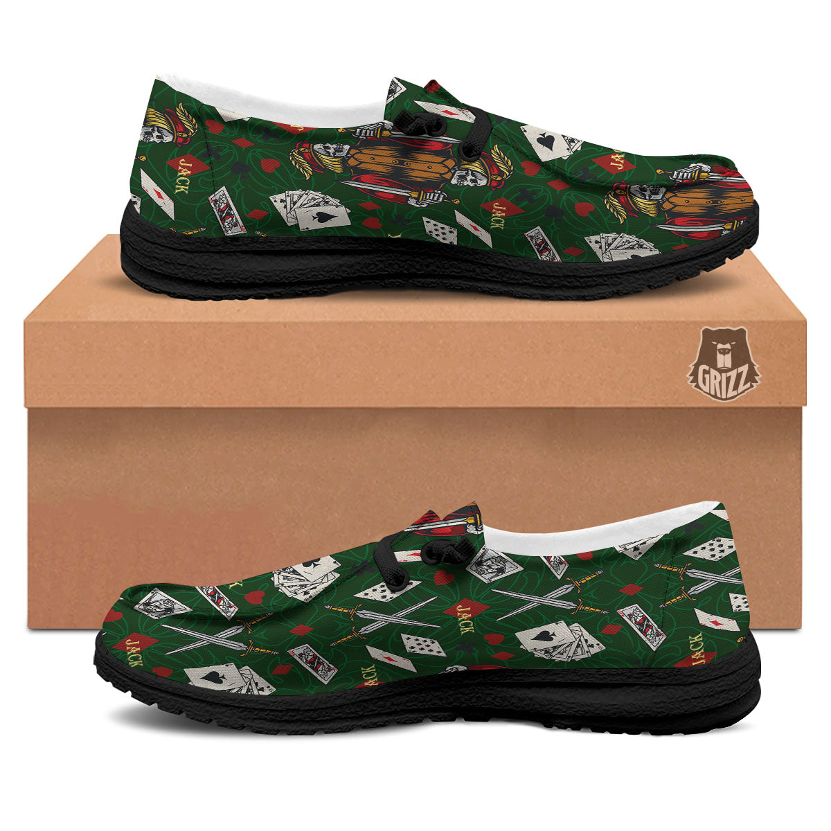 Playing Card Suits Poker Print Pattern Black Loafers-grizzshop