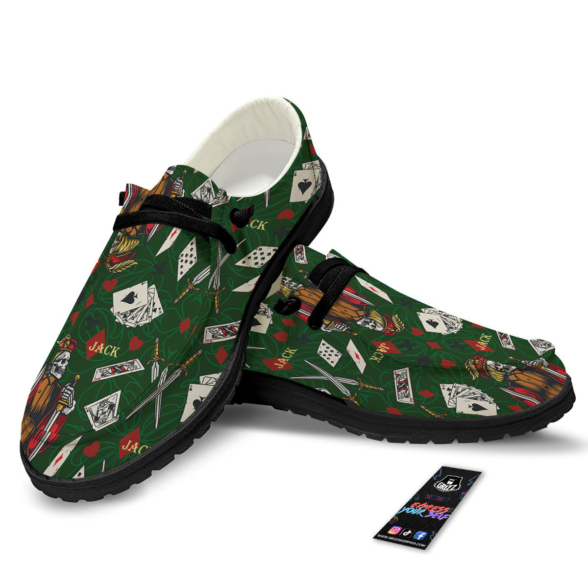 Playing Card Suits Poker Print Pattern Black Loafers-grizzshop