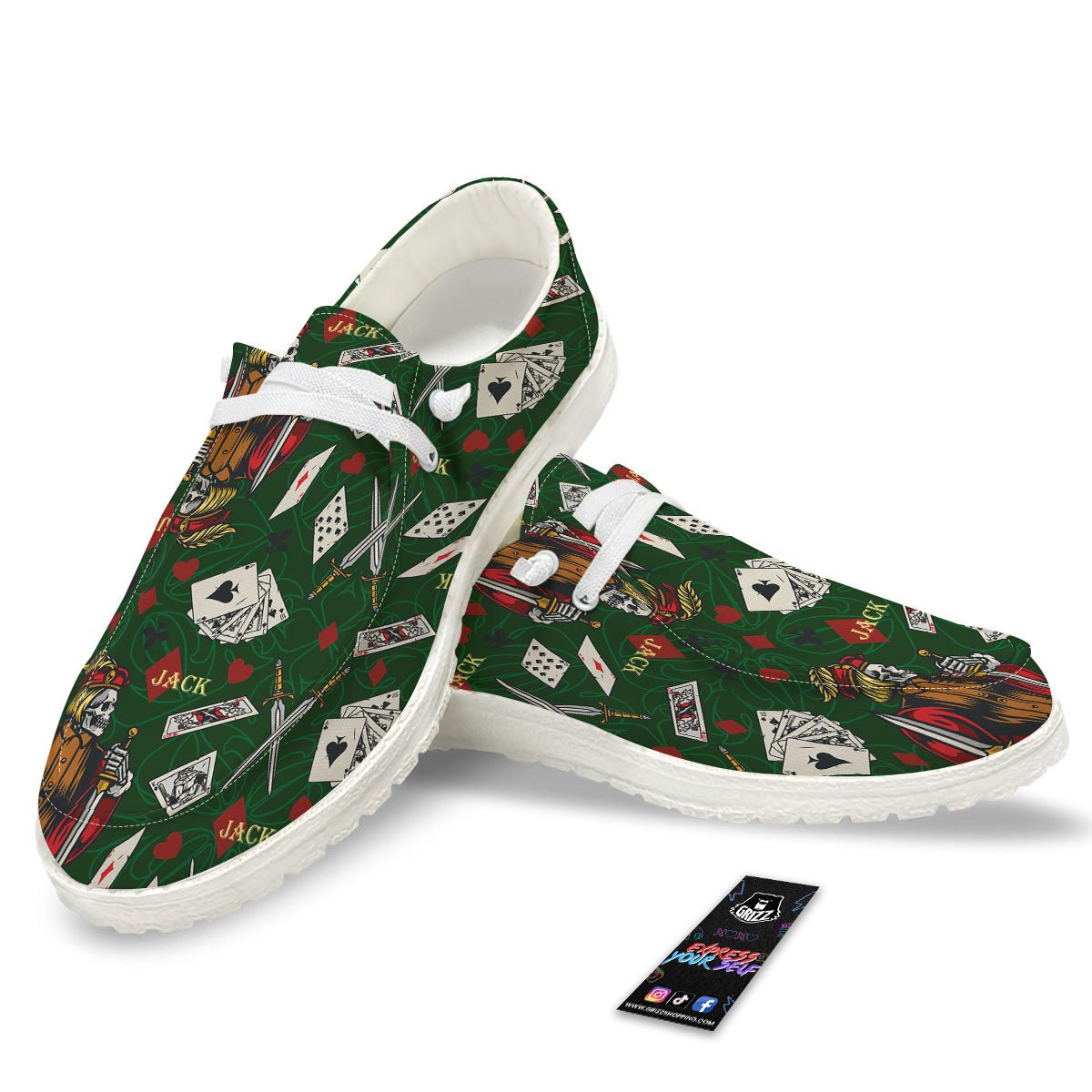 Playing Card Suits Poker Print Pattern Black Loafers-grizzshop