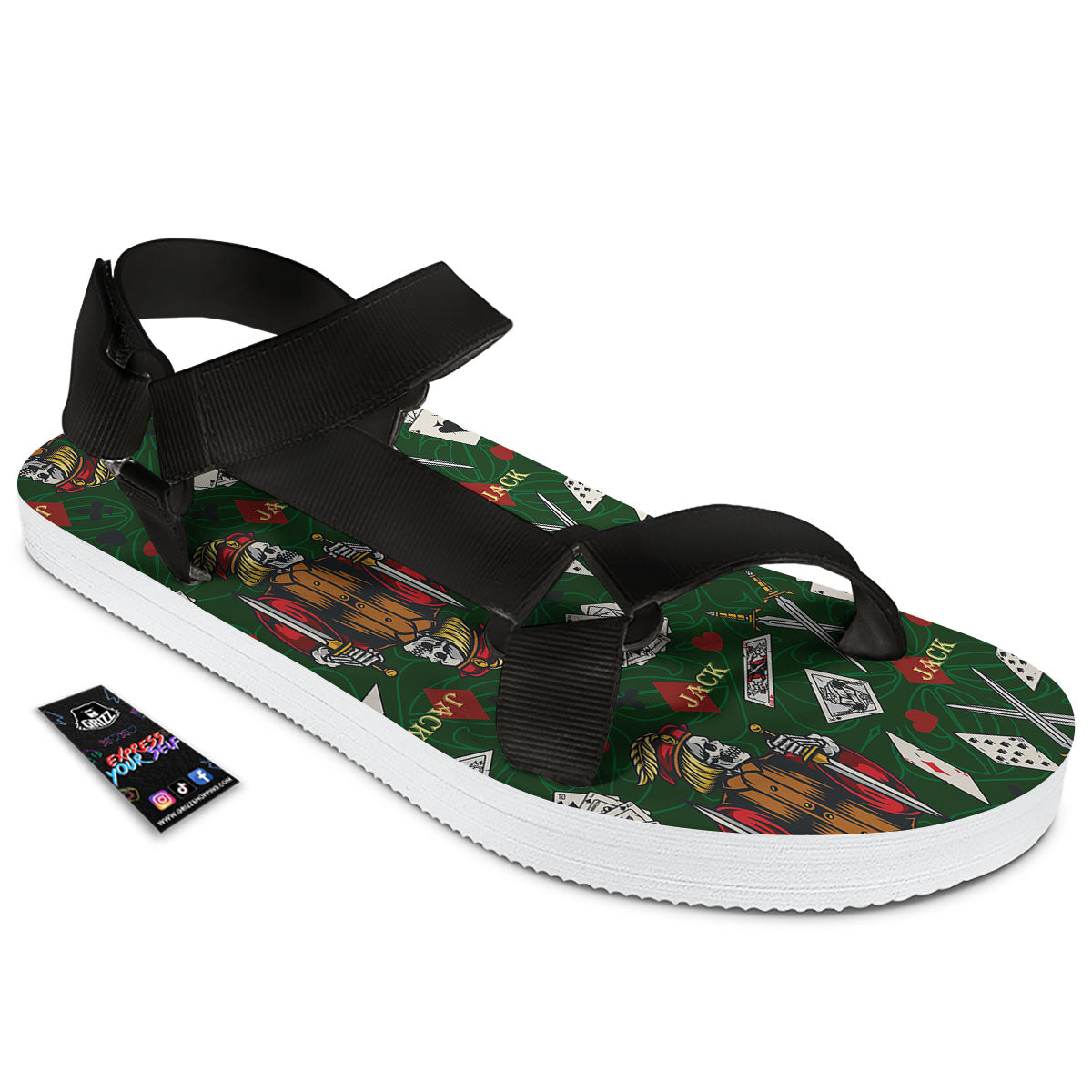 Playing Card Suits Poker Print Pattern Black Open Toe Sandals-grizzshop