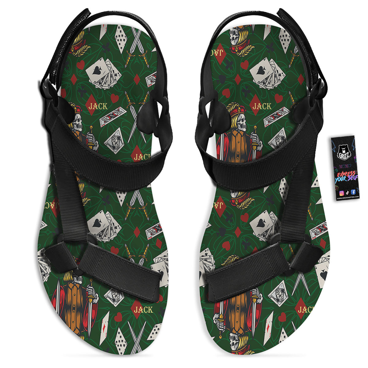 Playing Card Suits Poker Print Pattern Black Open Toe Sandals-grizzshop