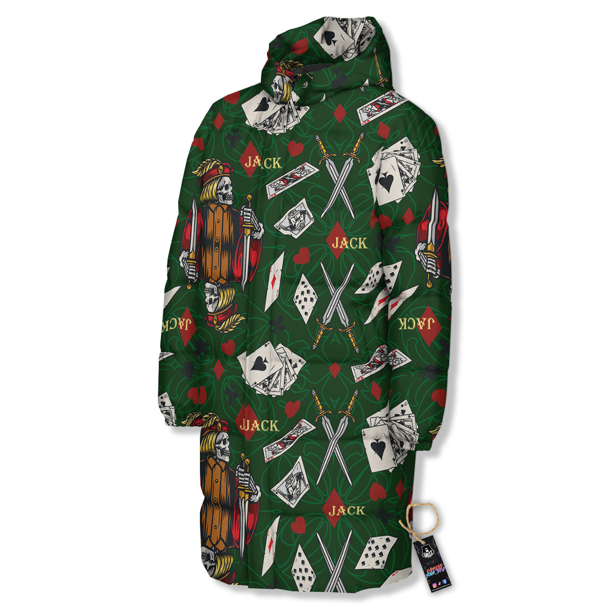 Playing Card Suits Poker Print Pattern Long Down Jacket-grizzshop