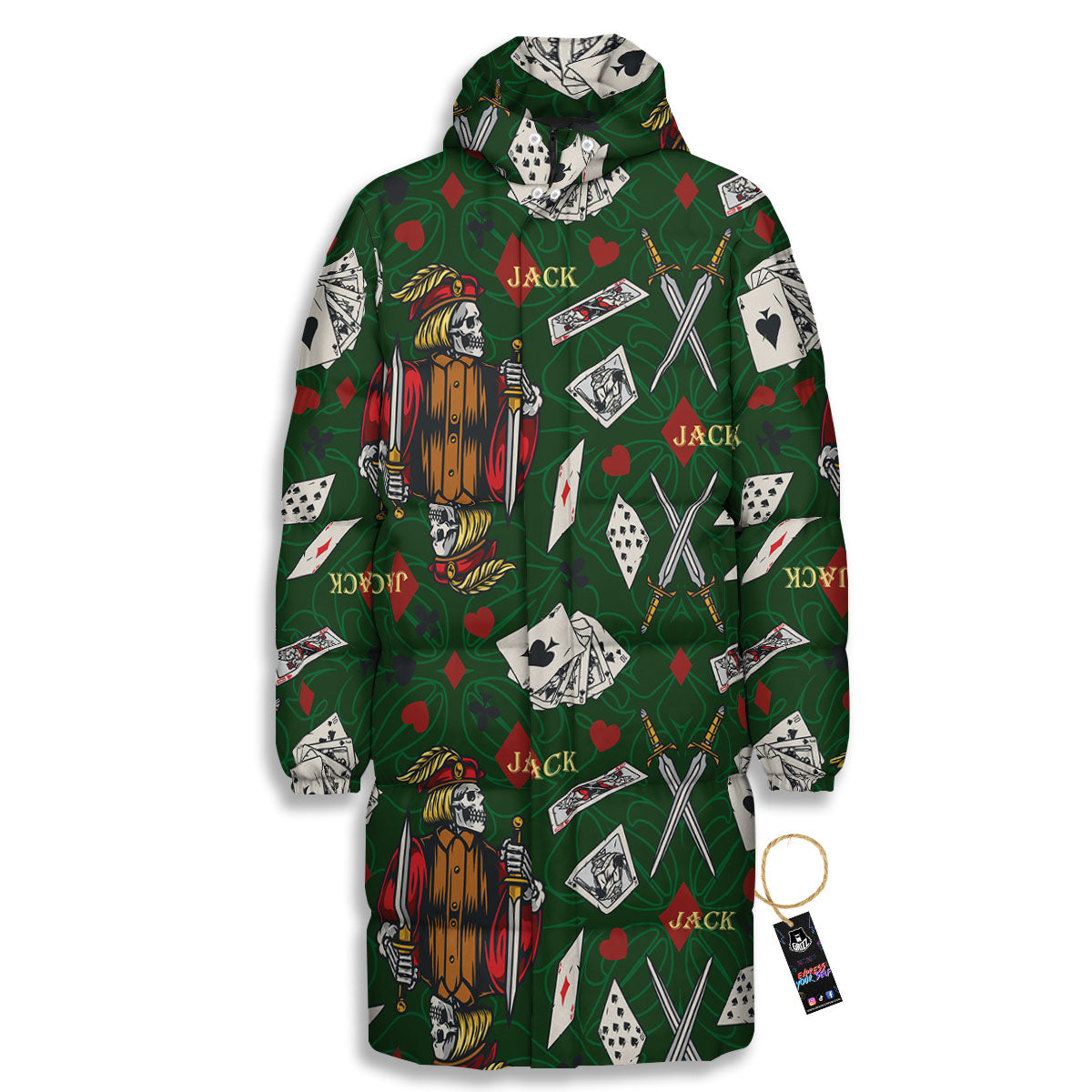 Playing Card Suits Poker Print Pattern Long Down Jacket-grizzshop