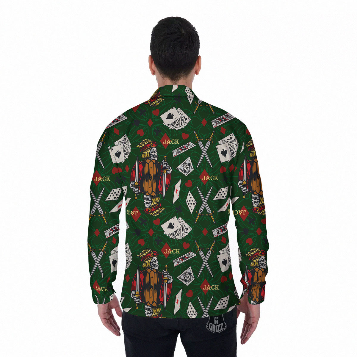 Playing Card Suits Poker Print Pattern Men's Long Sleeve Shirts-grizzshop