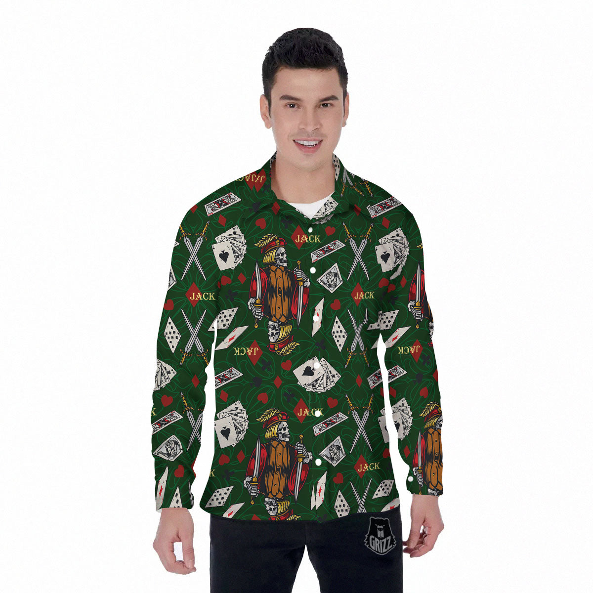 Playing Card Suits Poker Print Pattern Men's Long Sleeve Shirts-grizzshop