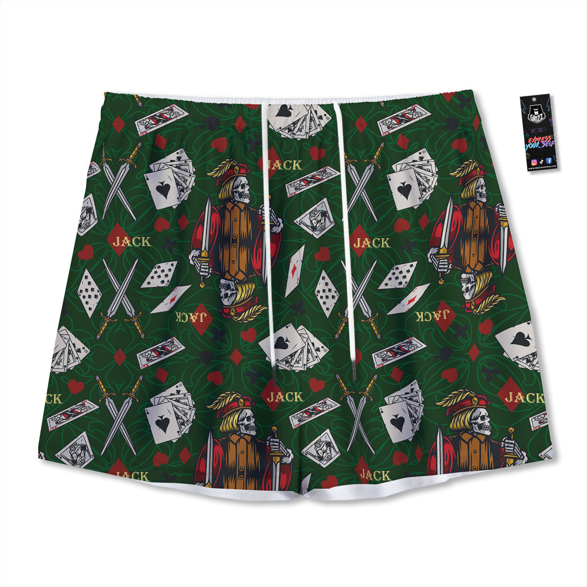 Playing Card Suits Poker Print Pattern Mesh Shorts