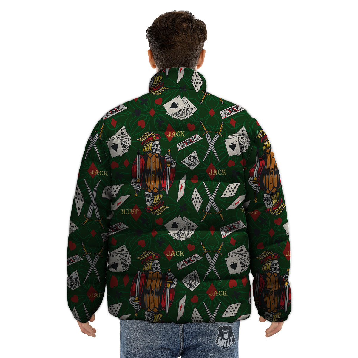 Playing Card Suits Poker Print Pattern Puffer Jacket-grizzshop