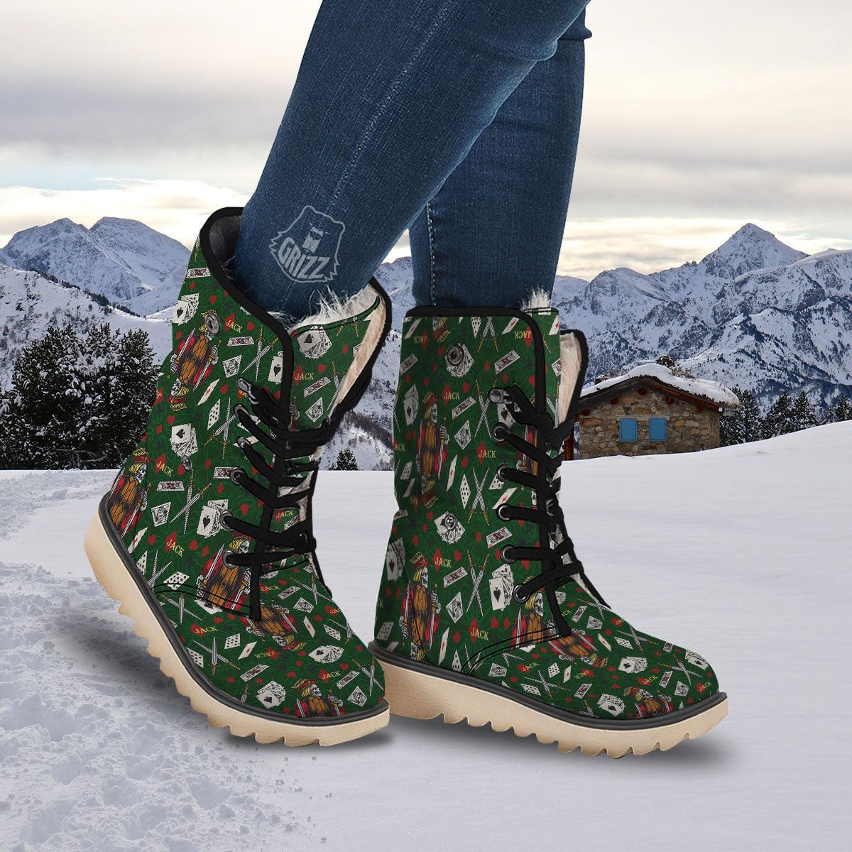 Playing Card Suits Poker Print Pattern Snow Boots-grizzshop